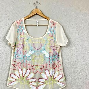 WILLOW & CLAY Sheer Shirt with Sequins